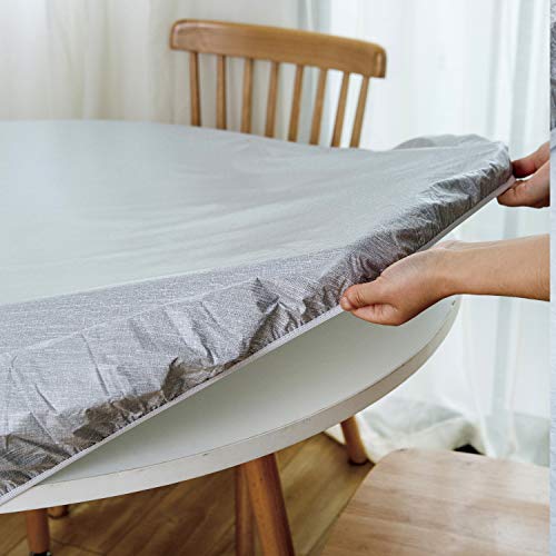 NLMUVW Round Fitted Vinyl Tablecloth with Elastic Edge 100% Waterproof Oil Proof PVC Table Cloth Wipe Clean Table Cover for Indoor and Outdoor, Light Grey, 40"- 44"