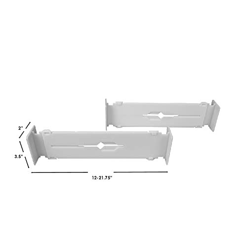 Home Basics 2 Piece Plastic Adjustable Drawer Dividers, White (1) | Organize Any Drawer | Great for Crafts, Accessories & Kitchens | Easy to Adjust to Size