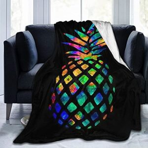 Needlove Pineapple Blanket,Colorful Tie Dye Pineapple Print Flannel Fleece Blanket,Super Soft Cozy Warm Fuzzy Throws Blanket for Bed,Couch,Chair,Car,Camping, Inch,All Season - Black 60''X50''