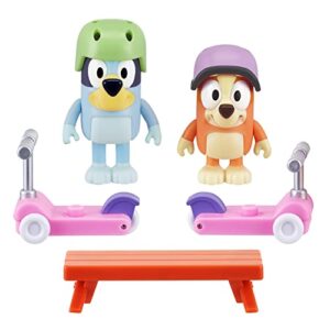 bluey dog vehicle 2-pack, 2.5-3″ bluey & bingo articulated figures – scooter time