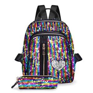 fmeida mini backpack for girls, reversible sequin backpack purse women, 11″ cute glitter backpack for girls women ladies