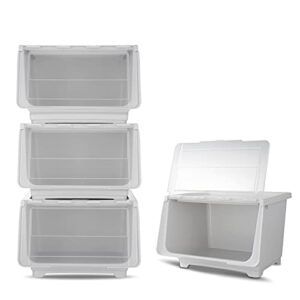 nc 3 pack large stackable plastic storage bin tote with clear lids,storage box with detachable wheels（11 gal,white,large