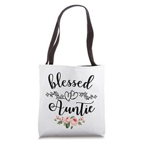 womens blessed auntie cute flower auntie gift tee tote bag