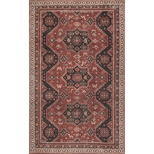 nuLOOM Kathryn Machine Washable Traditional Rustic Area Rug, 8' x 10', Red