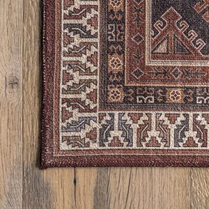 nuLOOM Kathryn Machine Washable Traditional Rustic Area Rug, 8' x 10', Red