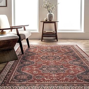 nuLOOM Kathryn Machine Washable Traditional Rustic Area Rug, 8' x 10', Red