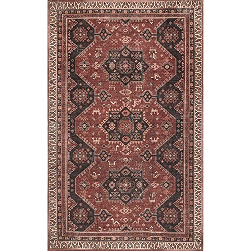 nuLOOM Kathryn Machine Washable Traditional Rustic Area Rug, 8' x 10', Red