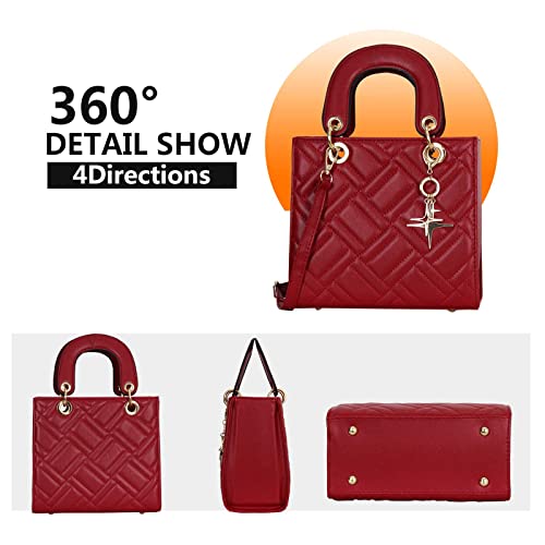 Qiayime Women Purse and Handbag Designer Ladies Fashion PU Leather Top Handle Quilted Satchel Shoulder Totes Crossbody Bag (big red)