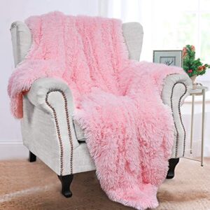 benron light pink throw blankets, soft shaggy fuzzy sherpa blankets, cute baby pink blanket throw, cozy fluffy faux fur blankets for bed couch sofa washable, 50″x60″