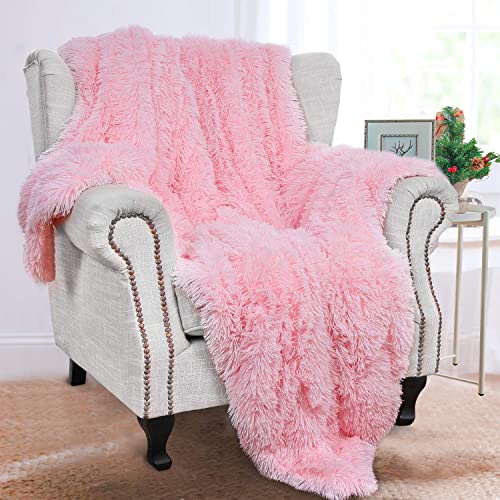 BENRON Light Pink Throw Blankets, Soft Shaggy Fuzzy Sherpa Blankets, Cute Baby Pink Blanket Throw, Cozy Fluffy Faux Fur Blankets for Bed Couch Sofa Washable, 50"x60"