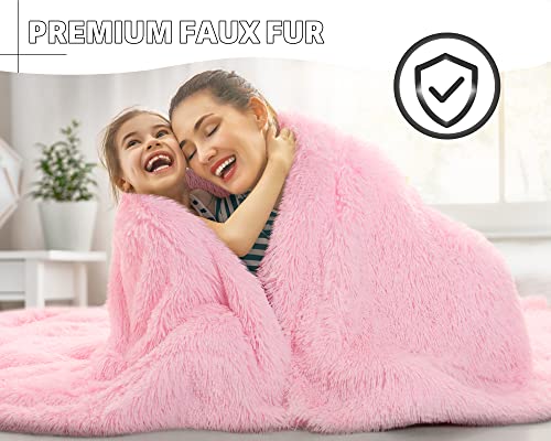 BENRON Light Pink Throw Blankets, Soft Shaggy Fuzzy Sherpa Blankets, Cute Baby Pink Blanket Throw, Cozy Fluffy Faux Fur Blankets for Bed Couch Sofa Washable, 50"x60"