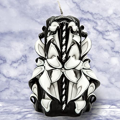 Handmade Carved Candle - Surprise Gift For Her - Decor Birthday Halloween Thanksgiving Christmas - Spiritual Living Room Home Decor Candles - Unique Engagement Wedding Idea - Black White - Ordagio