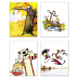 calvin and hobbes photo prints – set of 4 (8 inches x 10 inches) wall art decor