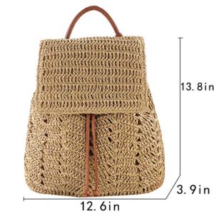 Goclothod Fashion Straw Backpack for Women Drawstring Shoulder Bag Bohemian Beach Handbags