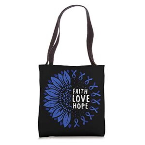 faith hope love colon cancer awareness survivor fighter gift tote bag