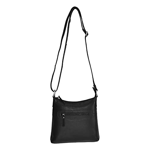 Zinda Genuine Leathers Women's Handbag Crossbody Hobo Top Zip Shoulder Sling (Black)