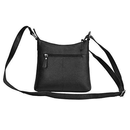 Zinda Genuine Leathers Women's Handbag Crossbody Hobo Top Zip Shoulder Sling (Black)