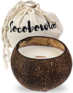 scented soy coconut shell candles – wood wick scented candles made with real coconut shells (vanilla)
