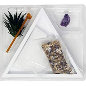 Nature's Mark Mini Zen Garden Kit for Desk with Rake, White Sand, White Triangle Base, Crystal Rock, Mini River Rocks and Air Plant, (7Lx6W Triangle W)