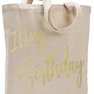 PINJIA Womens 14 oz 100% Cotton Canvas bag with Interior Pocket For Customized Party Tote Bag (Its my Birthday)