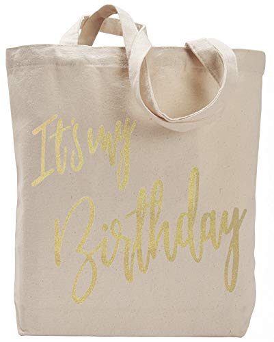 PINJIA Womens 14 oz 100% Cotton Canvas bag with Interior Pocket For Customized Party Tote Bag (Its my Birthday)