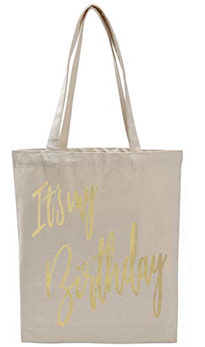 PINJIA Womens 14 oz 100% Cotton Canvas bag with Interior Pocket For Customized Party Tote Bag (Its my Birthday)