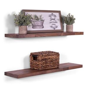 DAKODA LOVE Floating Shelves | Butcher Block | Solid Walnut | Premium Craftsman Quality | Easy Hidden Bracket Wall Mount | Set of 2 (24" L x 8" D)