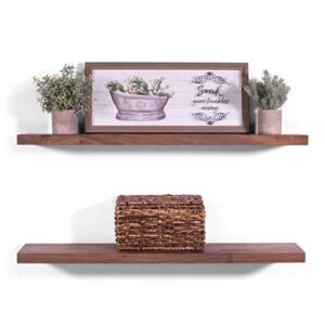 DAKODA LOVE Floating Shelves | Butcher Block | Solid Walnut | Premium Craftsman Quality | Easy Hidden Bracket Wall Mount | Set of 2 (24" L x 8" D)