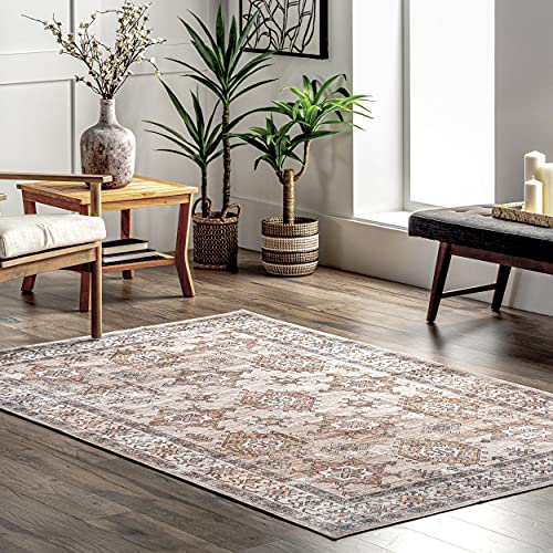 nuLOOM Finley Machine Washable Vintage Distressed Area Rug, 6' x 9', Beige