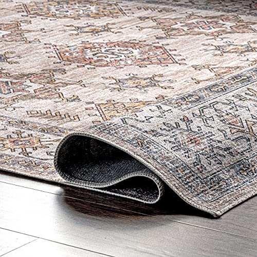 nuLOOM Finley Machine Washable Vintage Distressed Area Rug, 6' x 9', Beige