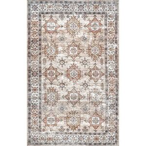 nuLOOM Finley Machine Washable Vintage Distressed Area Rug, 6' x 9', Beige