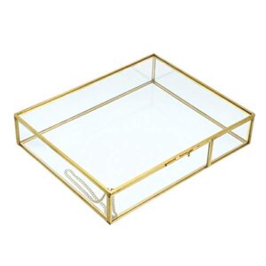 hipiwe gold glass photo box – large vintage photo storage organizer box trinket box jewelry display organizer keepsake box case home decor