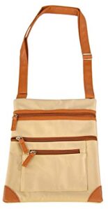 home-x crossbody purses for women, shoulder strap bag with zipper pockets, nylon side body crossover purse, 11 ¾” l x 9″ w, beige