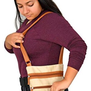 Home-X Crossbody Purses for Women, Shoulder Strap Bag with Zipper Pockets, Nylon Side Body Crossover Purse, 11 ¾" L x 9" W, Beige