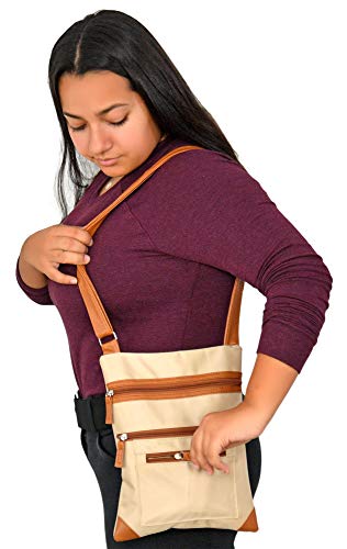 Home-X Crossbody Purses for Women, Shoulder Strap Bag with Zipper Pockets, Nylon Side Body Crossover Purse, 11 ¾" L x 9" W, Beige