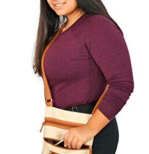 Home-X Crossbody Purses for Women, Shoulder Strap Bag with Zipper Pockets, Nylon Side Body Crossover Purse, 11 ¾" L x 9" W, Beige