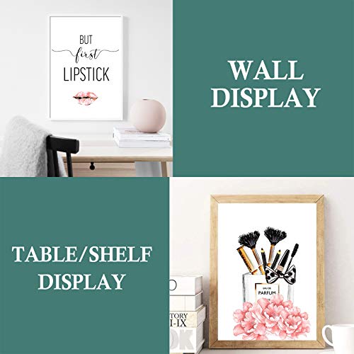 Lodintech Fashion Canvas Wall Art Girls Bedroom Wall Decor Pink Flower Perfume Unframed Art Prints Fashion Posters Living Room Women Office Decorations Red Lip Makeup Brush High Heels Painting (5pcs 8x12'')