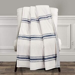 lush decor farmhouse stripe throw – reversible ticking pinstripe design blanket, 50″ x 60″, navy