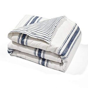 Lush Decor Farmhouse Stripe Throw - Reversible Ticking Pinstripe Design Blanket, 50" x 60", Navy