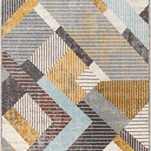 Well Woven Jayce Grey Modern Geometric Boxes & Shapes Pattern Area Rug 8x10 (7'10" x 10'6")