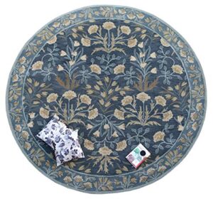 old hand made floral blue tulip traditional persian oriental woolen area rugs (8’x8′ round)