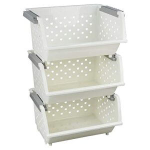 dehouse 3-pack plastic stacking storage organizer basket, stackable basket, white