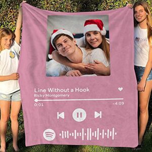 Custom Blanket with Picture Scan Spotify Code Photo Pink Blanket Personalized Fleece Blanket Throw Crib Soft Blanket Design Your Own Blanket Baby Adult Bed Decor Bedroom Birthday Wedding Gift 40x50