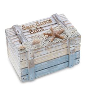 cota global coastal horizon wooden jewelry box – handcrafted nautical trinket with seashell and starfish decorations, accent tabletop home decor, jewelry storage – 4.25 inch