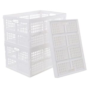 dehouse 3-pack large folding storage basket, 40 l plastic collapsible storage crate, white