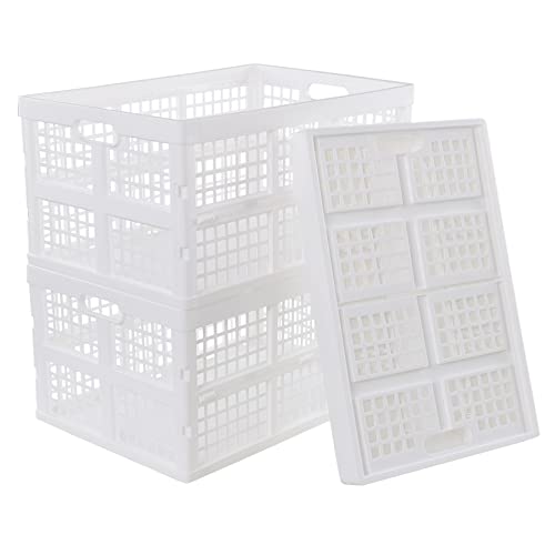 Dehouse 3-Pack Large Folding Storage Basket, 40 L Plastic Collapsible Storage Crate, White