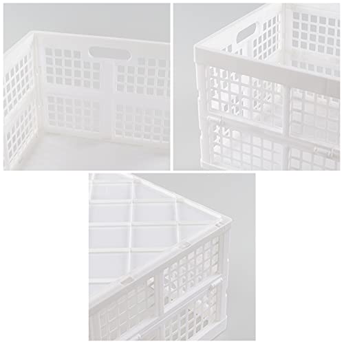 Dehouse 3-Pack Large Folding Storage Basket, 40 L Plastic Collapsible Storage Crate, White