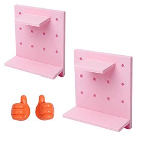 ahavintage.com floating bedside shelf with thumb clip holder, stick on wall mounted peg board racks, wall decor display shelf holder for phone,glasses,remote control,keys,pens kit(pink – 2pcs)