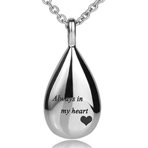 wskvoker urn necklace for ashes, cremation necklack for ashes, urn necklace for ashes for women, cremation jewelry locket stainless steel keepsake waterproof memorial pend… (silver drop pendant)
