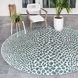unique loom jill zarin outdoor collection animal print area rug (4′ 0 x 4′ 0 round, teal)